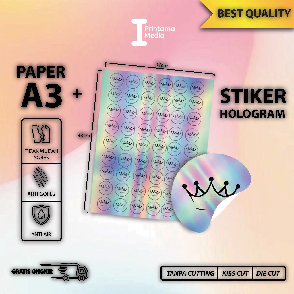 

Cetak Stiker / Print Sticker Label Hologram A3+ / Stiker Label Anti Air Custom