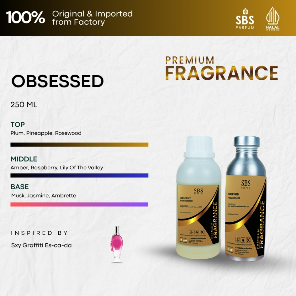 Bibit Parfum Murni Original [Obsessed-Premium] 250ml - Inspired by Sexy Graffiti Escada - Asli Ori T