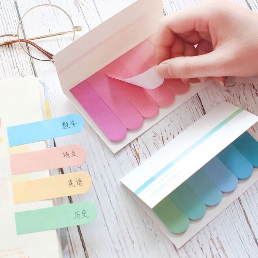 

Sticky note memo penanda warna warni alat tulis sekolah stationery stationary tempel menempel stiker sticker notes memopad notepad pembatas halaman buku rainbow catatan belajar scrapbook scrap book jurnal journal mini polos label marker index gradasi