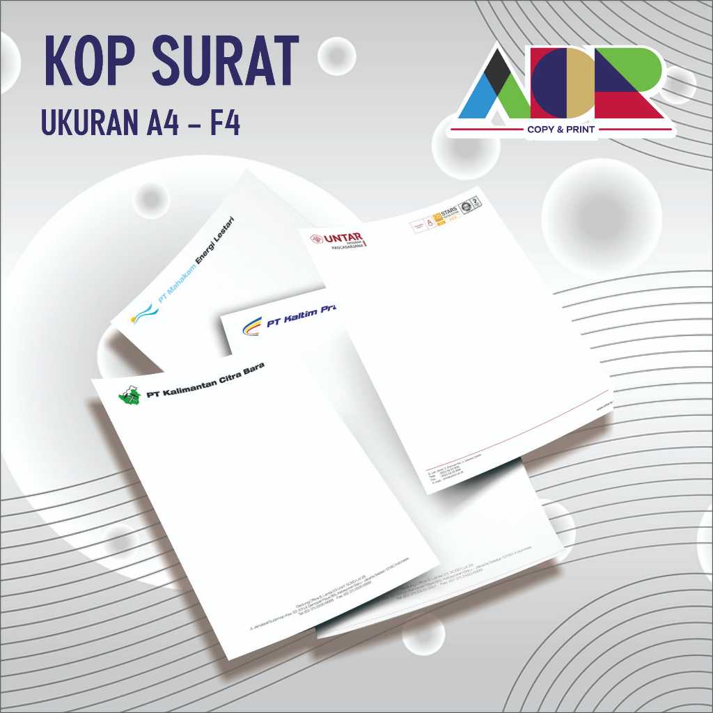 

CETAK KOP SURAT FULL WARNA UKURAN A4/F4 UKURAN KERTAS A4-F4