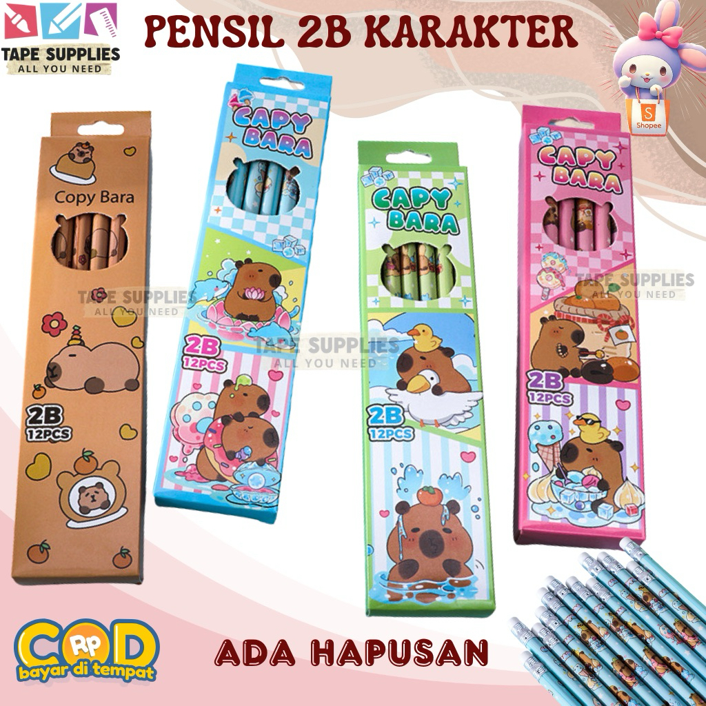 

(12 PCS) PENCIL PENSIL Karakter Capybara Anak 2B - Pensil 2B Kualitas Bagus Anak Sekolah