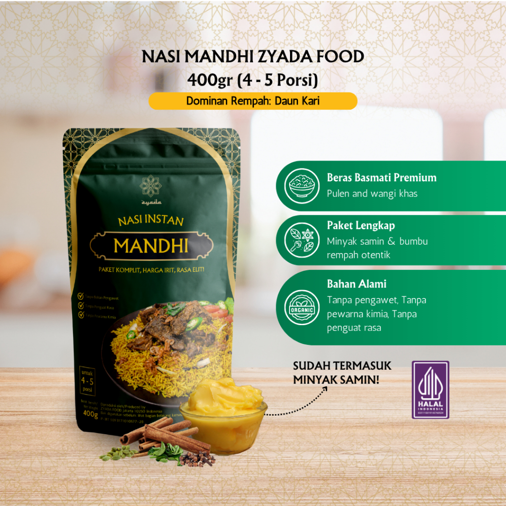 

ZYADA Nasi Mandhi Instan Beras Bumbu Minyak Samin 400gr (4-5 Porsi)