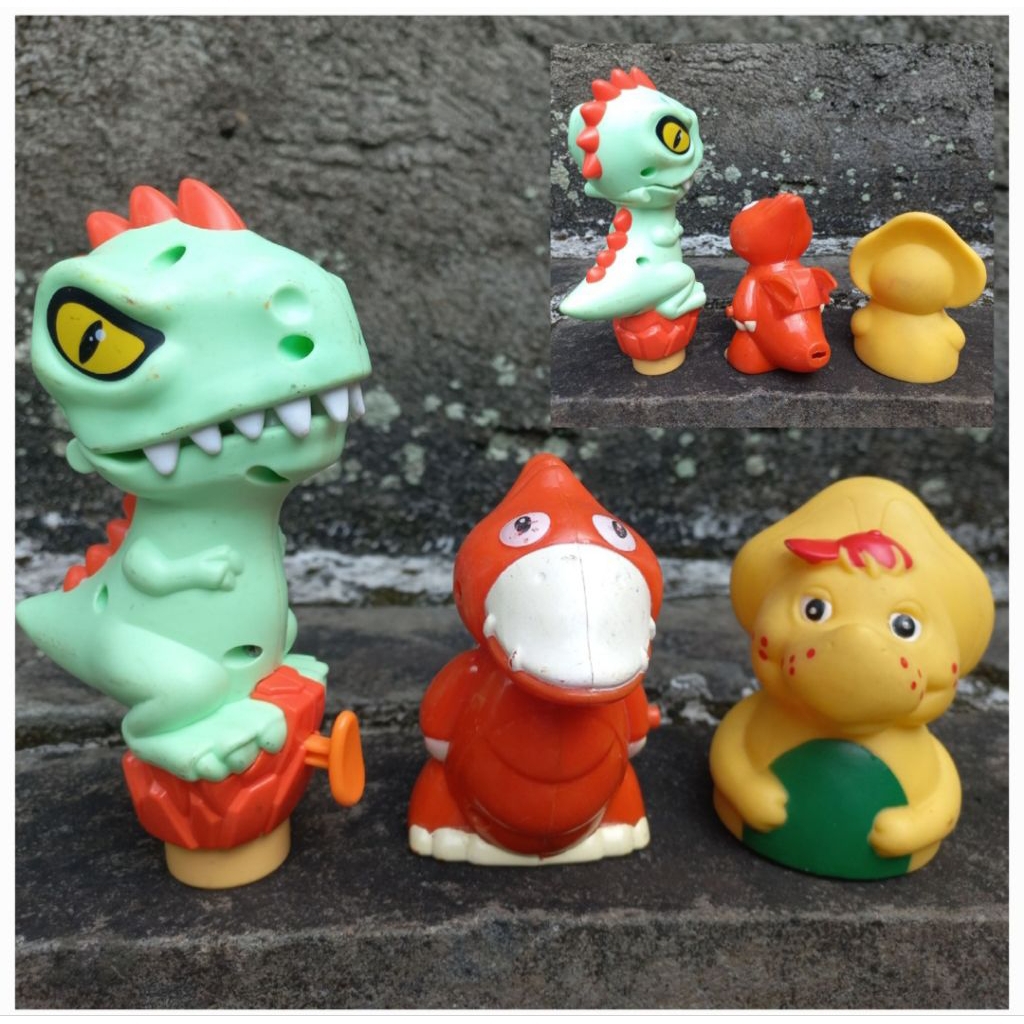 Figure Mainan set dapat 3pc mainan Dinosaurus hijau tyrex + Dino orange Pteranodon +  Barney & frien