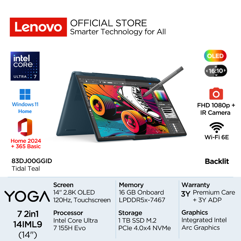 Lenovo Yoga 7i 2in1 14IML9 GGID Intel Core Ultra 7 155H Evo Win11 16GB 1TB SSD 14" 2.8K WQXGA+ OLED 