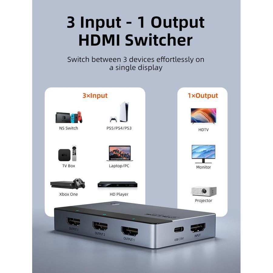 CABLETIME HDMI Switcher 3 In 1 Out 4K Premium Series - CP35G