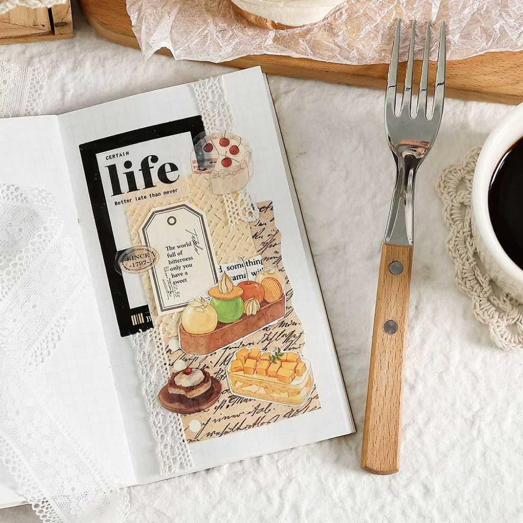 

Stiker PET Aesthetic Retro Motif Roti, Kue, Biskuit & Kopi - Bahan Frosted Anti Air & Desain Vintage untuk Dekorasi Buku Catatan Jurnal