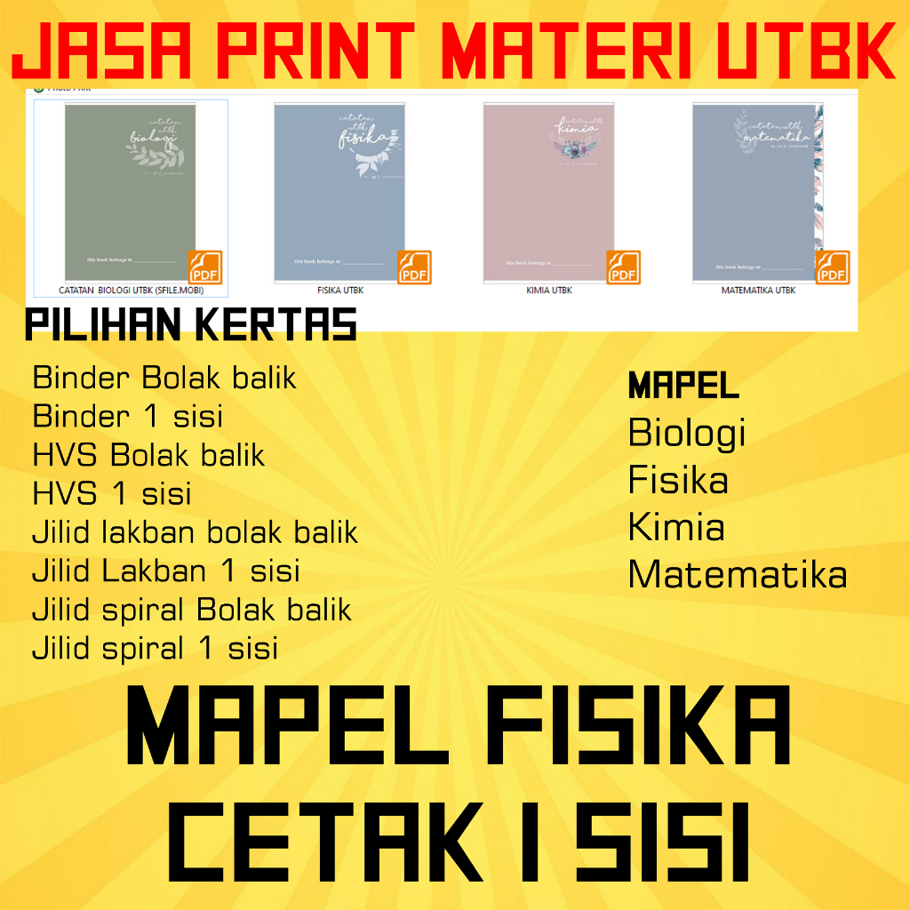 

Jasa Print Materi UTBK MAPEL FISIKA cetak 1 Sisi (Tidak Bolak balik)