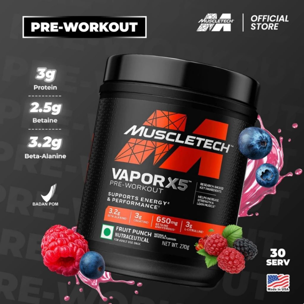 PWO Muscletech VAPOR X5 30 serving pre workout (Bisa Antar Langsung Area Pekanbaru)