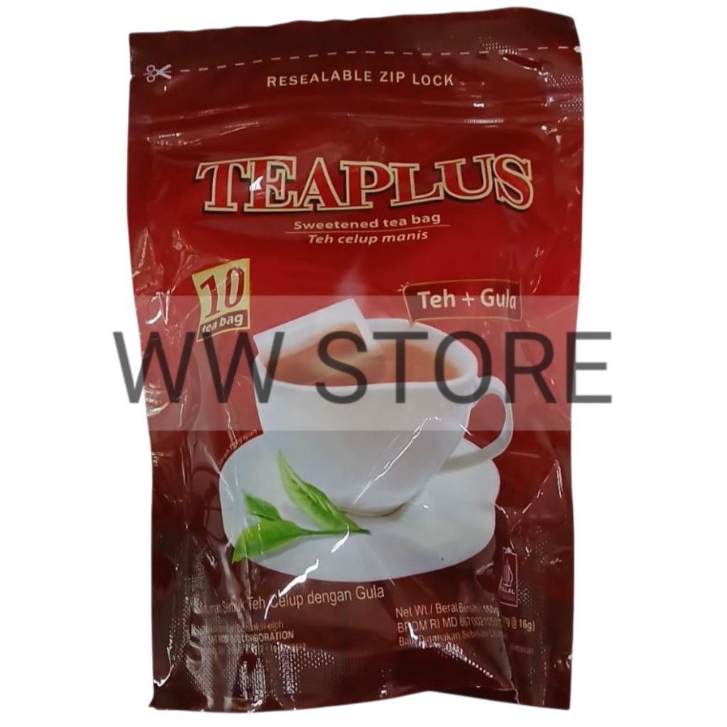 

Minuman Serbuk Teh Celup Manis dengan Gula halal MUI TEAPLUS Sweetened Tea Bag 160g ( 10 kantong x 16g )