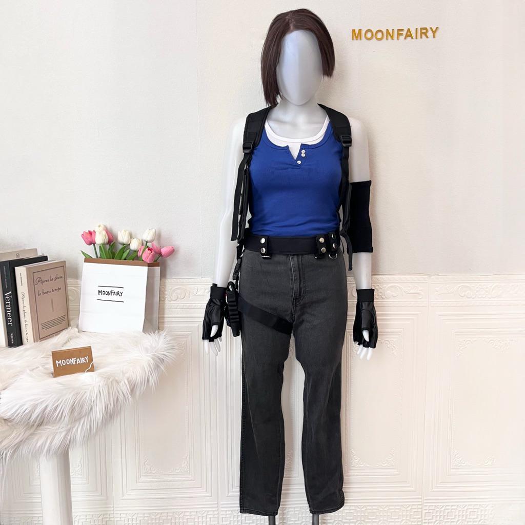 【Moonfairy】Ready Stock - Jill Valentine Resident Evil Costume Cosplay Game RE 2 Remake Kostum Wig Fu