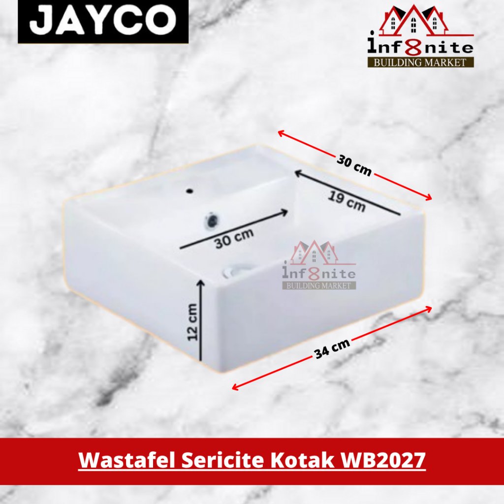 Wastafel Kotak Cuci Tangan Keramik Washtafel Gantung Meja Sericite Jayco 2027 WB2027 Putih Paket Set
