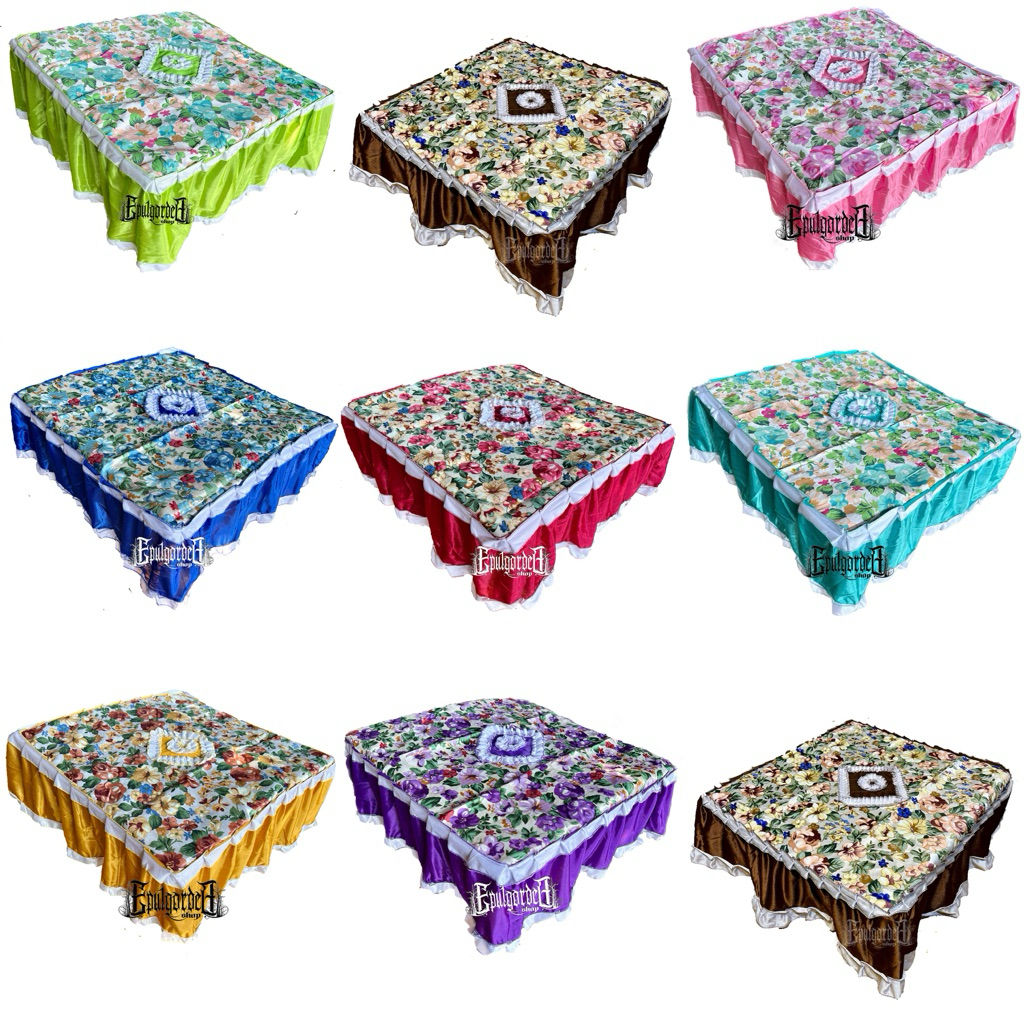 taplak meja rumbai kain saten mengkilat taplak teras segi empat motif bunga bunga