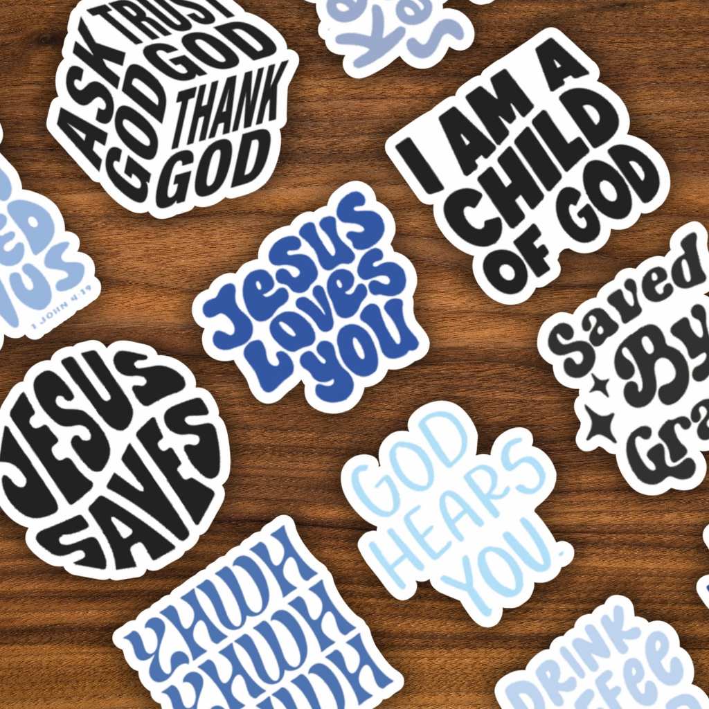 

Sticker Vinyl Pack Jesus Loves You | Stiker Quotes Rohani Alkitab Kristen Waterproof 12 Pcs