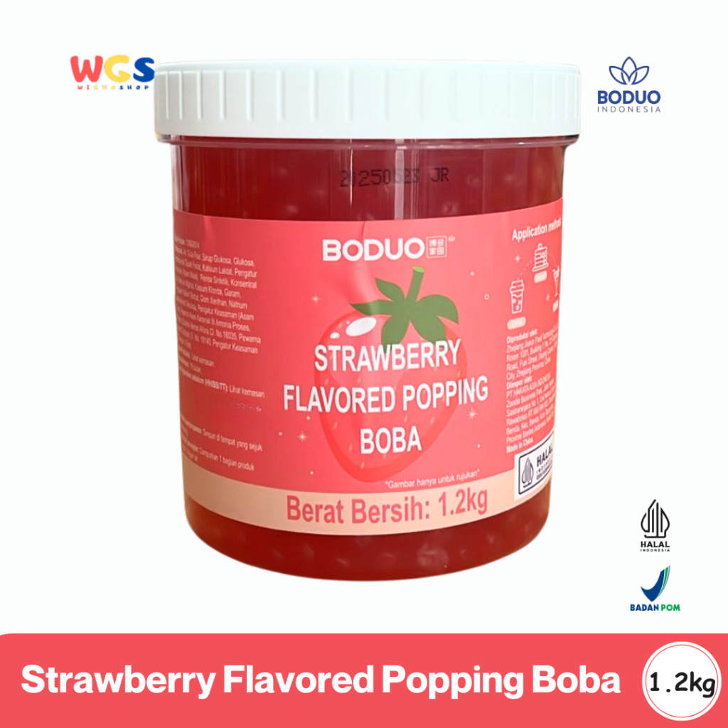 

BODUO Strawberry Flavored Popping Boba 1.2kg - Boba Rasa Stroberi Siap Pakai untuk Minuman Dessert