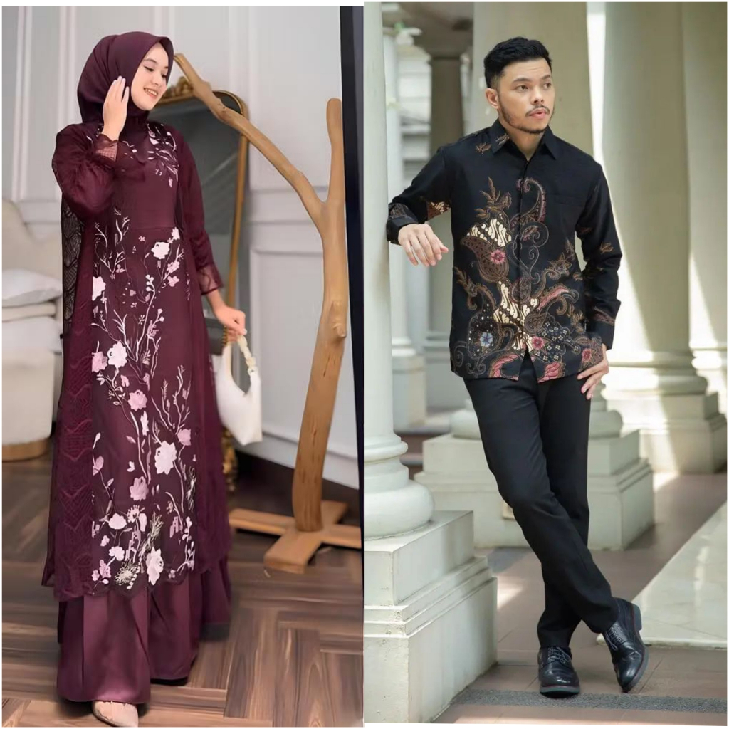 Batik Nafastore | Gamis Lebaran 2025 Model Gamis Terbaru Sarimbit | Gamis Brokat Couple Remaja Kekin