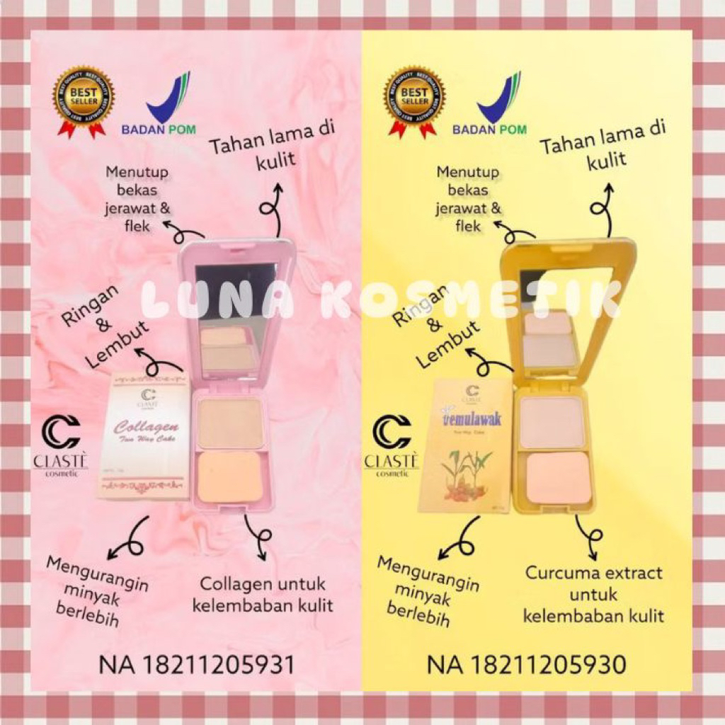 [BPOM] Claste Bedak Padat Temulawak / Collagen Original