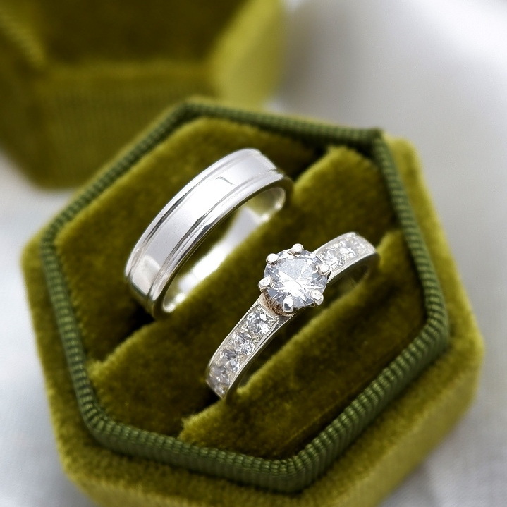 Cincin couple palladium original platinum emas putih kuning perak silver nikah tunangan kawin C98