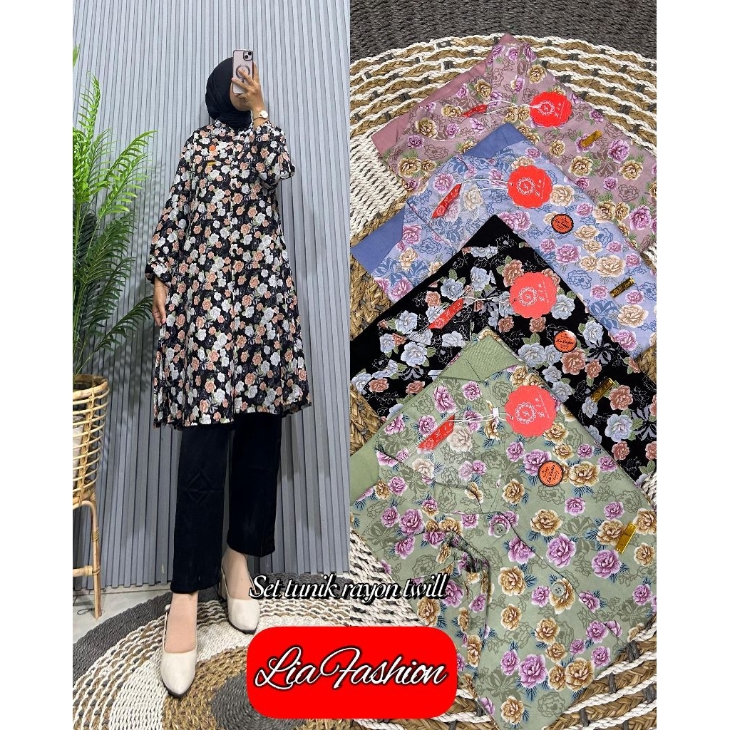 SETELAN LONG TUNIK/SETLONG RAYON TWILL LIA FASHION
