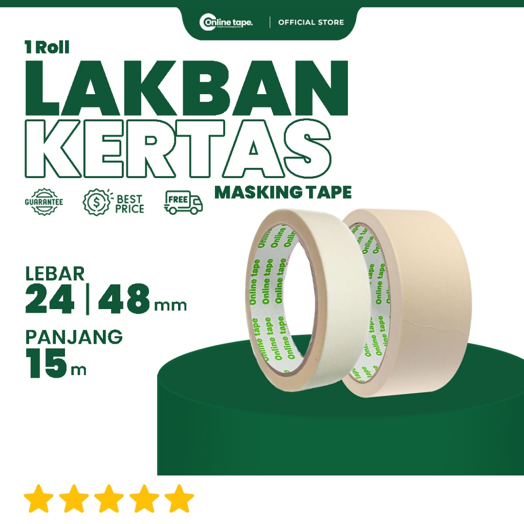

Masking Tape / Lakban Kertas / SIZE 24mm - 48mm / Panjang 15m TERMURAH