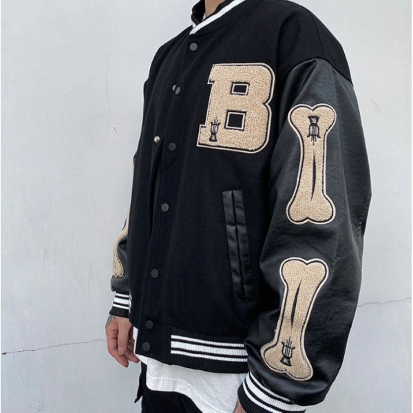 Varsity Jacket B BONE Baseball Street Style Atasan Pria Dan Wanita Reguler Size Bomber Zipper Outer