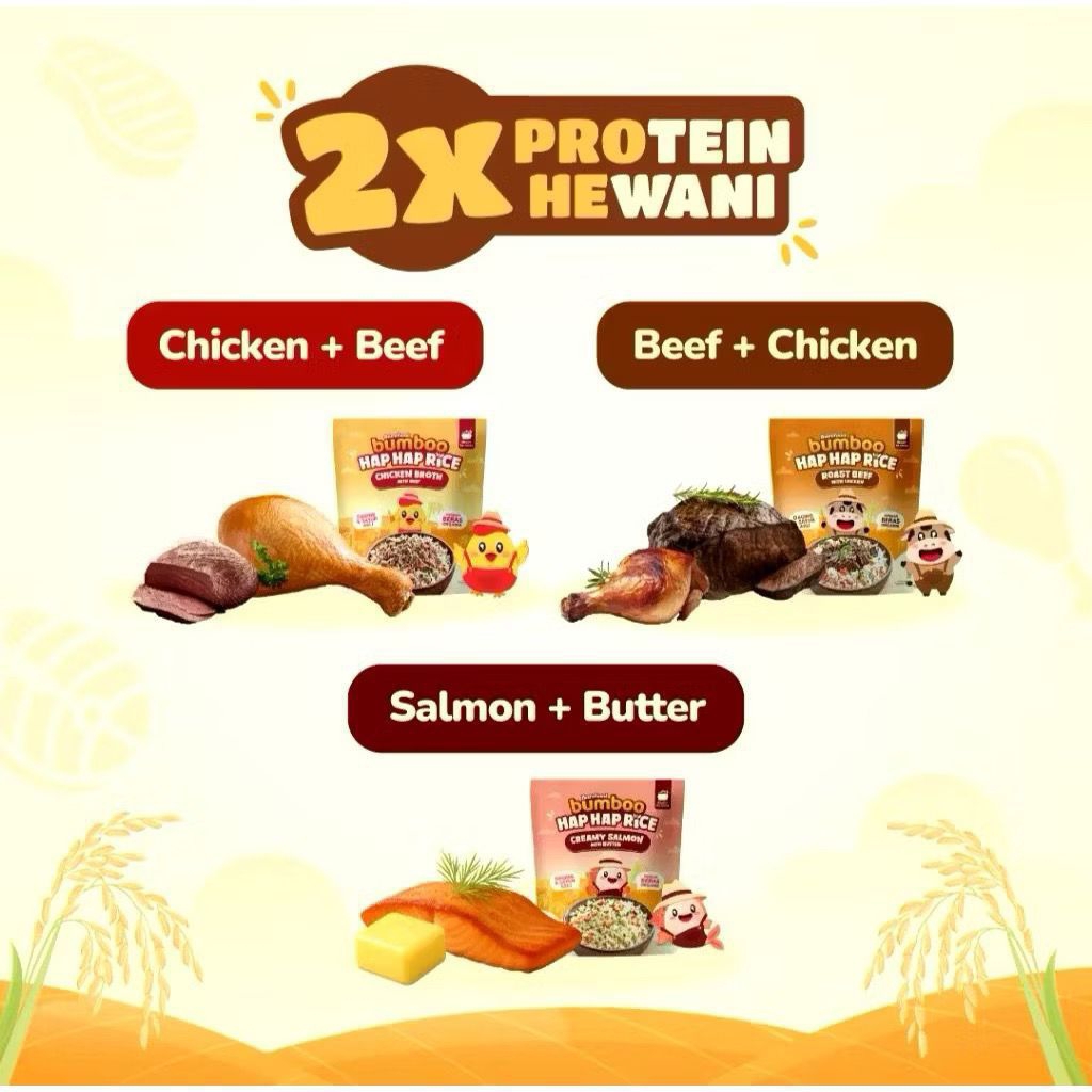 

BUMBOO Hap Hap Rice - 100% Beras Organik Tanpa Pestisida - Double Protein Hewani - Bahan Alami - Tanpa Pengawet