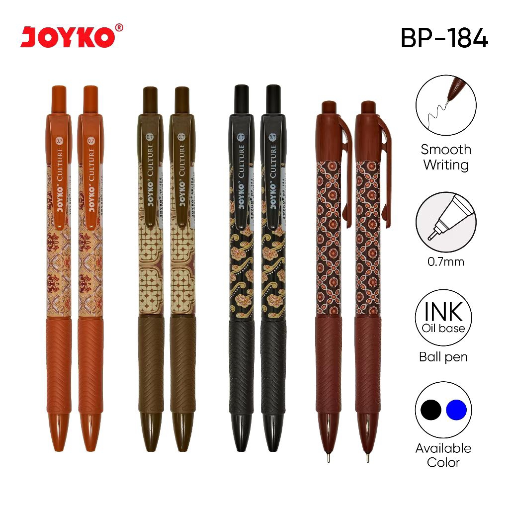 

Joyko BP-184 Culture | BallPen 0.7mm | Pulpen Retractable | Pena | Pen | Ballpoint | Bolpoin Batik