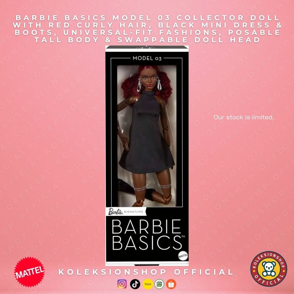 Barbie Basics Model 03 Collector Doll with Red Curly Hair, Black Mini Dress dan Boots Label Mattel