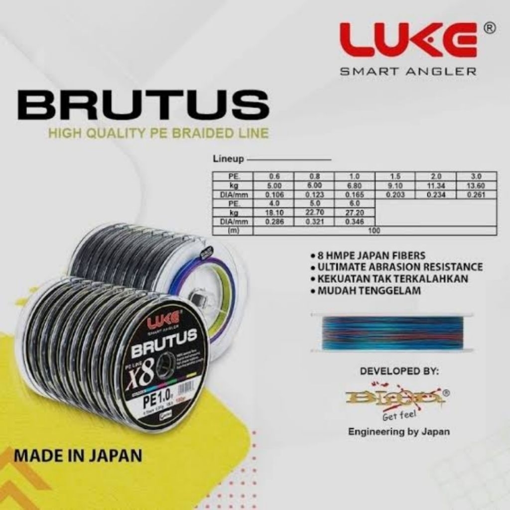 SENAR LUKE BRUTUS PE X8 (100m) Multi Color