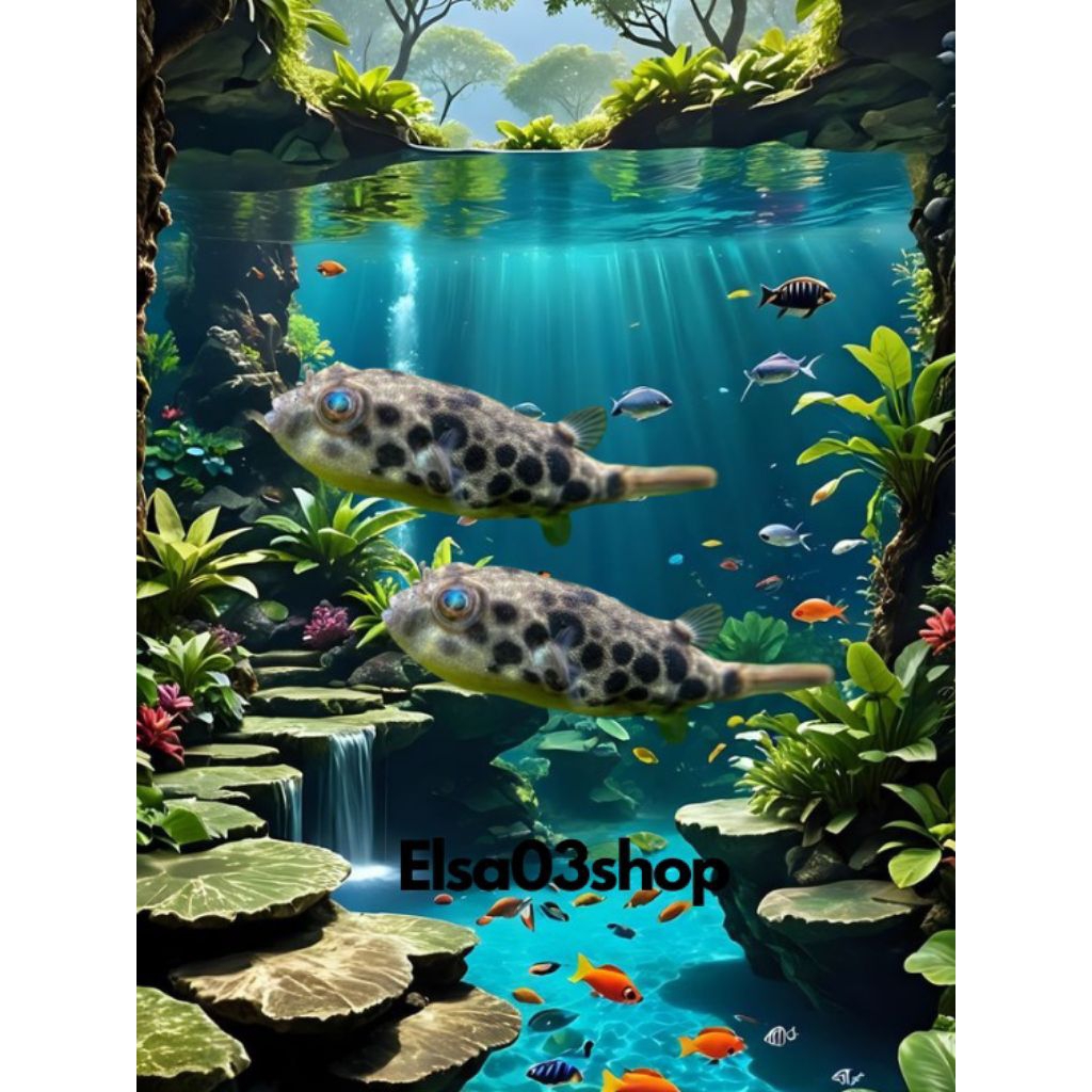 hiasan akuarium fahaka  puffer