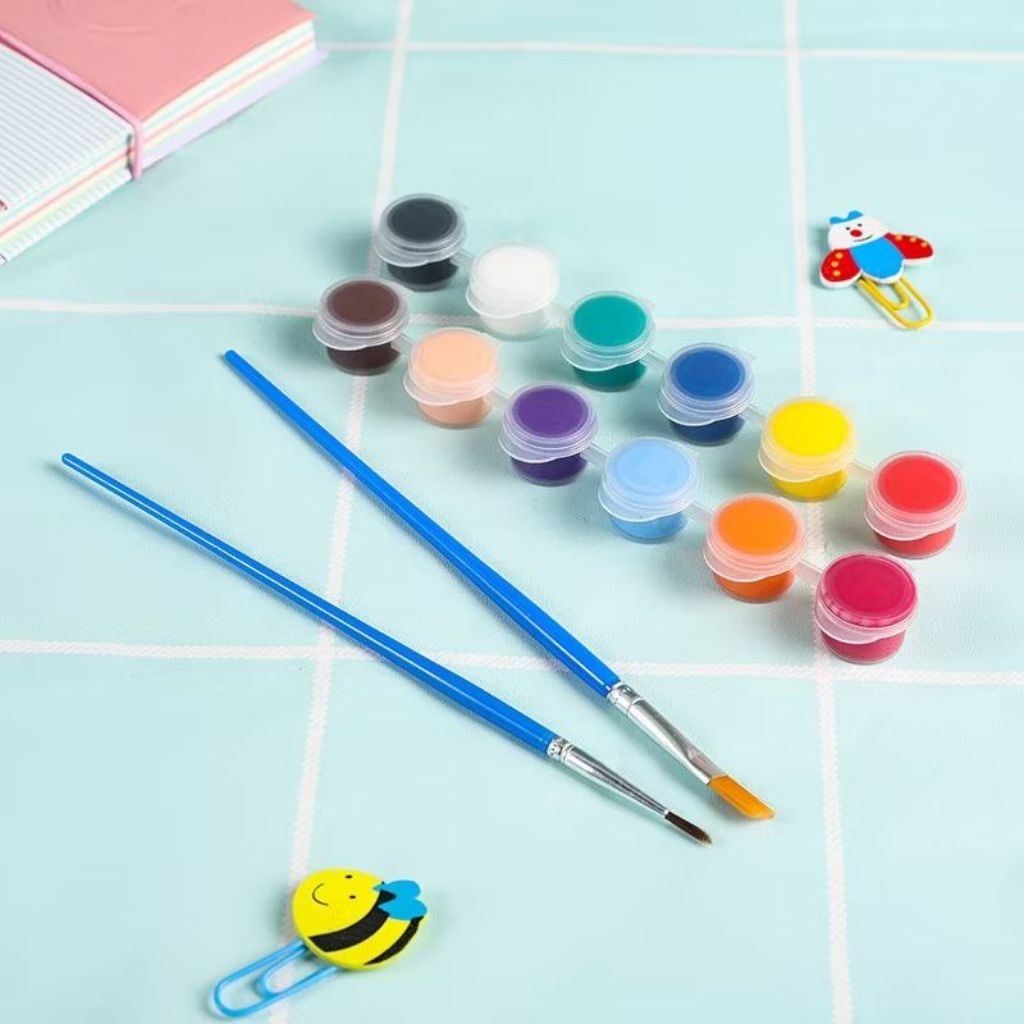 

12 Warna + 2 Kuas Lukis Cat Akrilik Mini