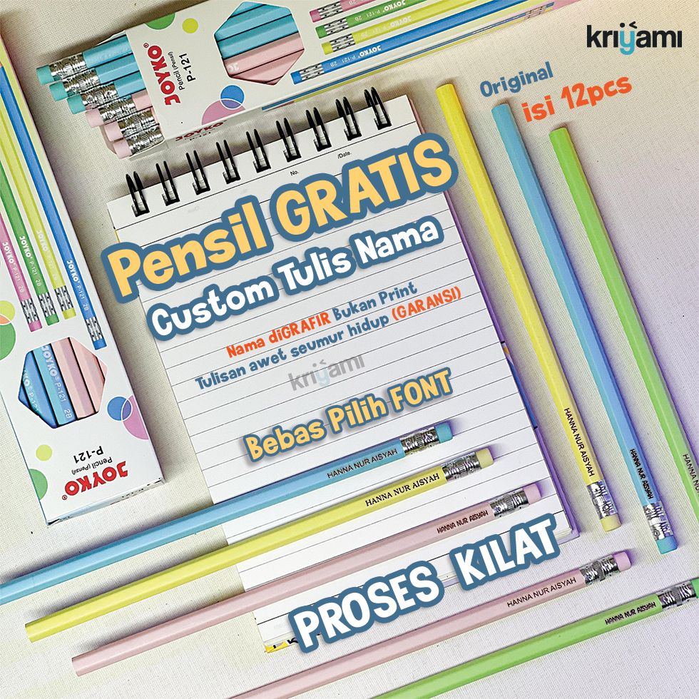 

KRIYAMI ISI 12pcs CUSTOM NAMA PENSIL JOYKO P-121 2B | Alat Sekolah Gratis Grafir Pensil Nama