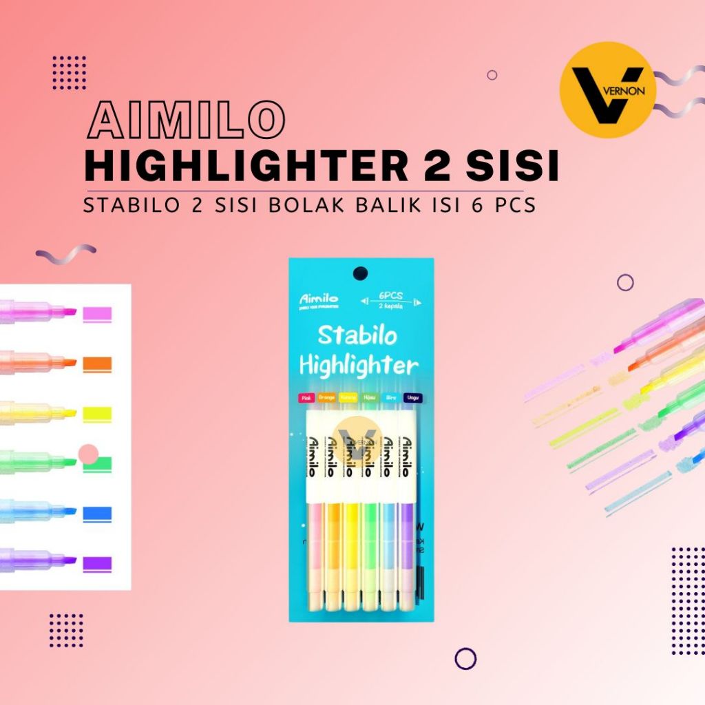 

Stabilo Highlighter Aimilo Stabilo Warna Pastel 6 pcs Stabilo 2 Sisi Warna Warni