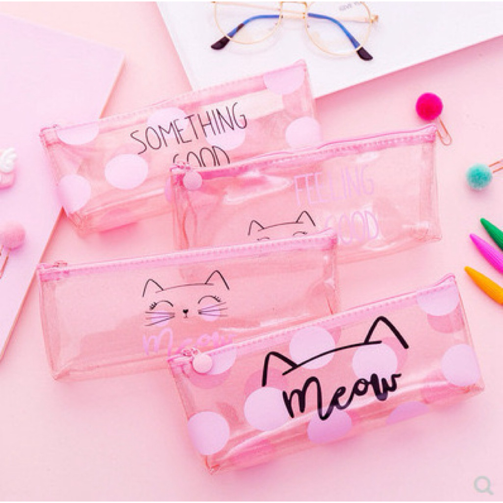

TEMPAT PENSIL TRANSPARANT PVC KUCING MEOW 10108 | TEPAK PENSIL LUCU IMPORT