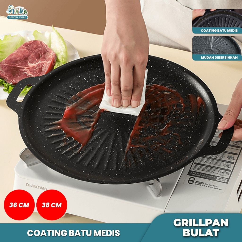 Sinda Wajan Grill Pan Anti Lengket Grill Pan BBQ Grill Pan Serbaguna Anti Lengket Grill Pan
