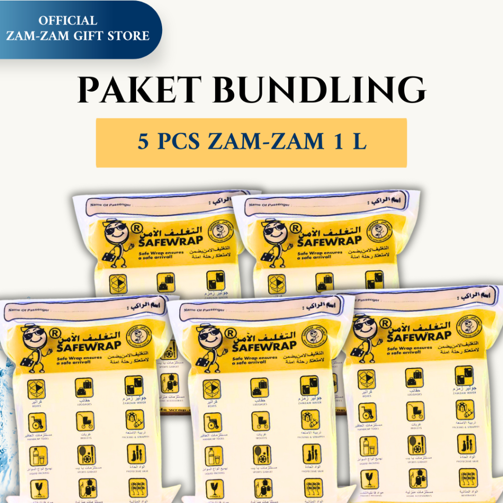 

[PAKET BUNDLING 5 PCS ZAM-ZAM 1 LITER] Air Zam-Zam Asli Makkah 5 Liter + Free 1 Liter – Oleh-Oleh Haji & Umrah