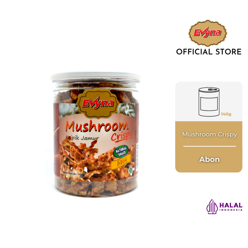 

Evyna Mushroom Crispy / Keripik Jamur Krispi Rasa Abon Botol PET CAN 140g