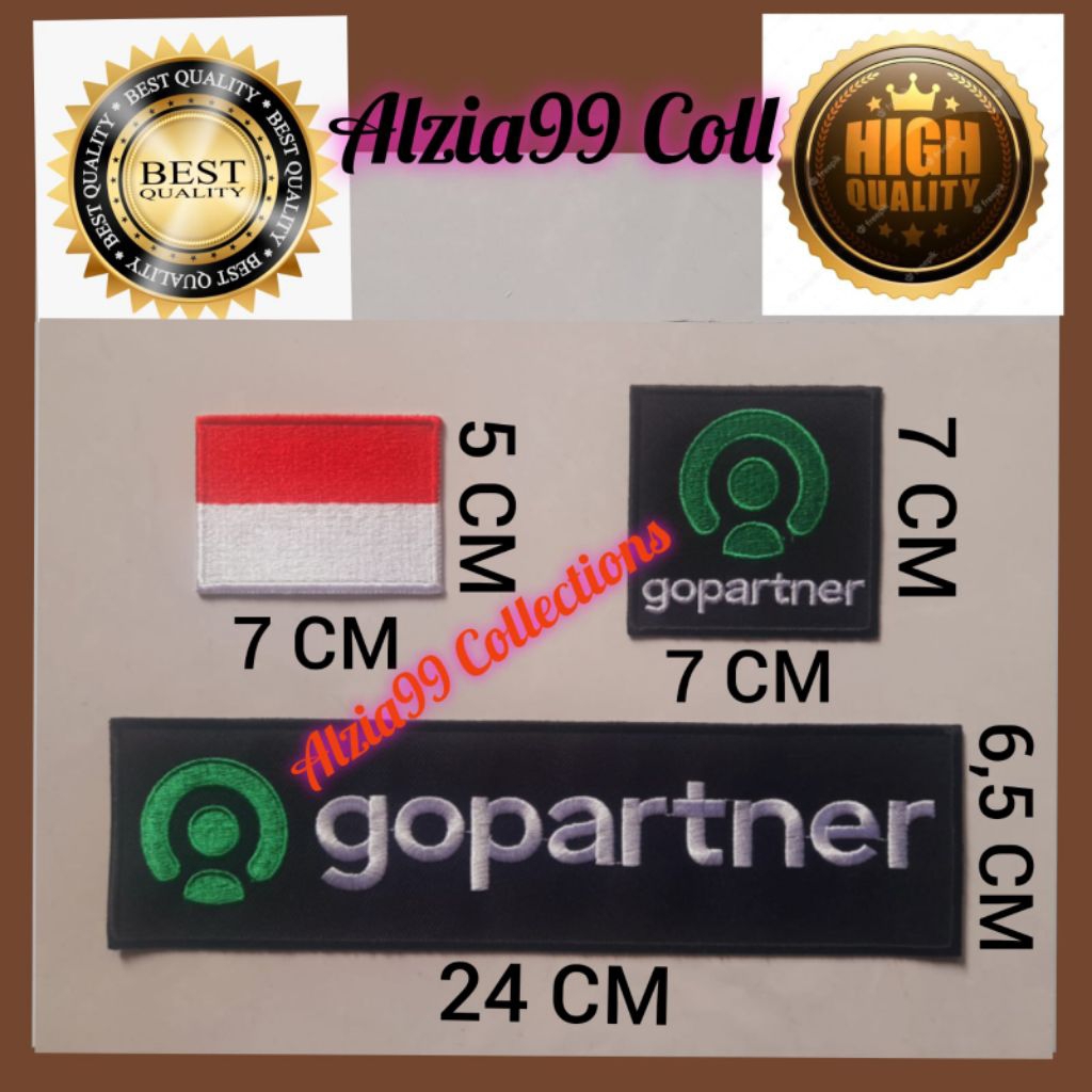 Emblem Bordir Logo GOPARTNER Ojol Sepaket 3pc / Bordir Computer High Quality