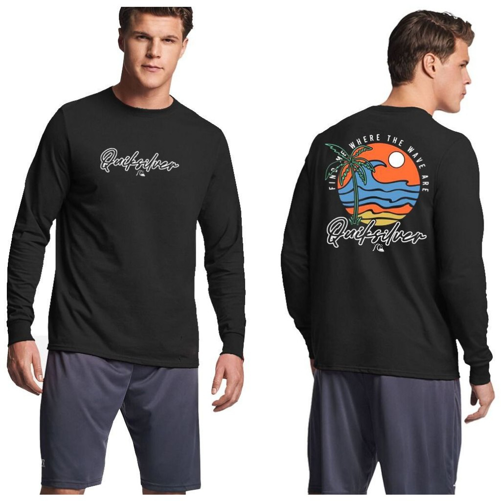 BAJU KAOS LENGAN PANJANG QUIKSILVER HITAM LONG SLEEVE QUIKSILVER BLACK FIND ME WHERE THE WAVE ARE