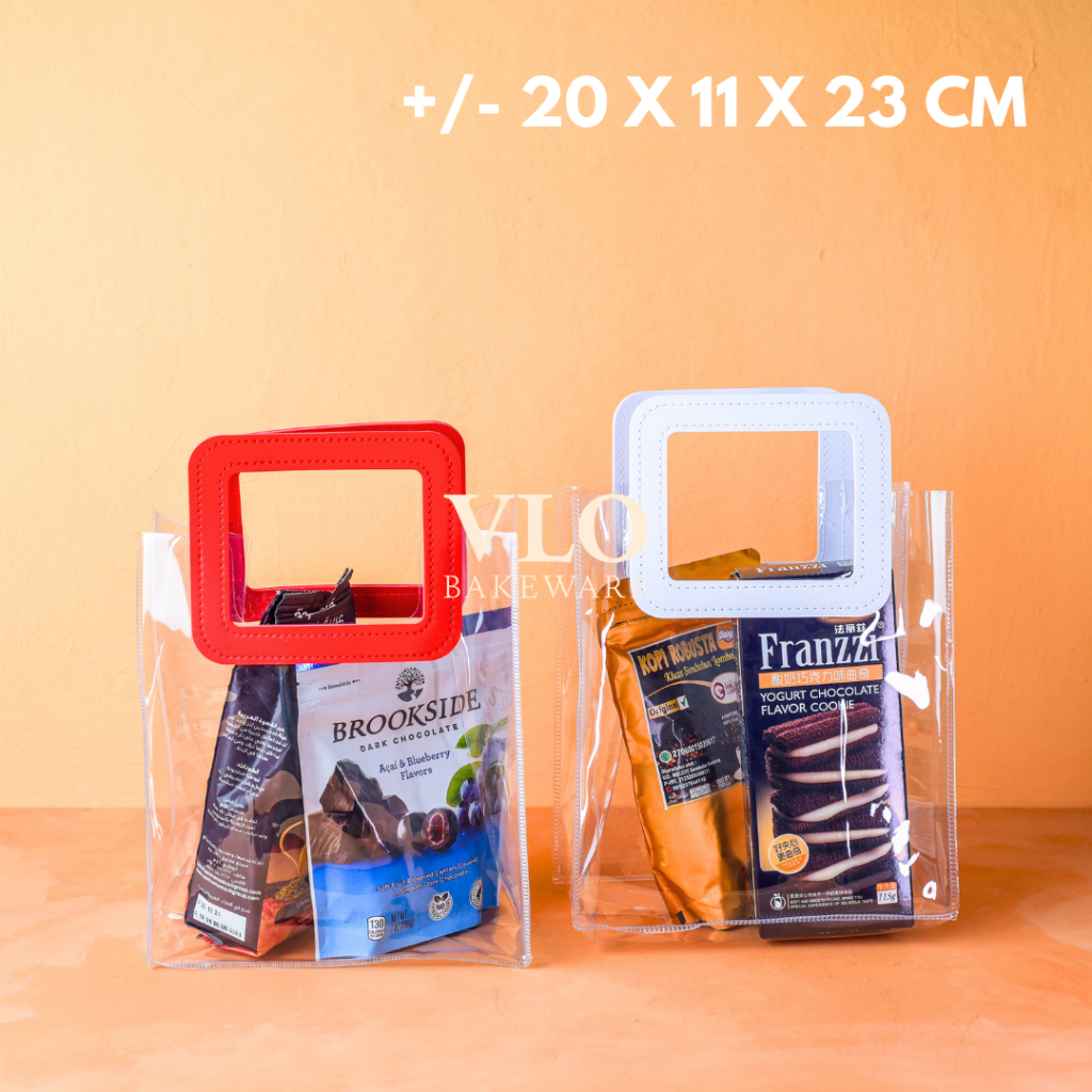 

[1 SET ISI 10 PCS] Tas pvc handle transparan tebal premium 20 cm | tas goodie bag tas hampers ulang tahun lebaran imlek natal