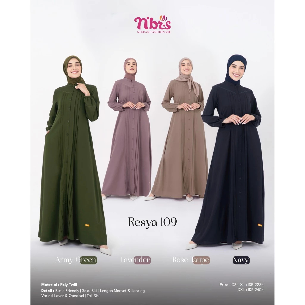 NIBRAS GAMIS RESYA 109 Bahan Poly Twill By NIBRAS GAMIS POLOS SIMPLE ELEGANT LOOK NEW ARRIVAL