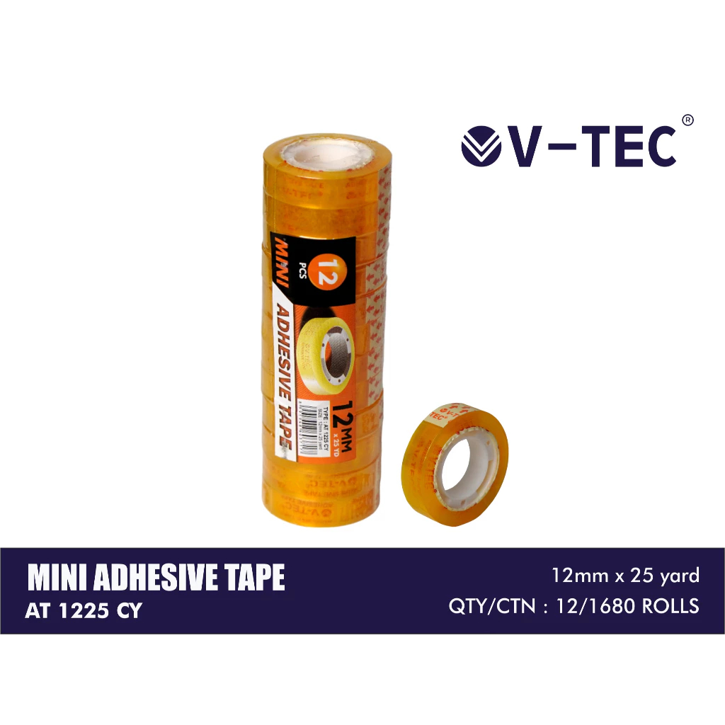 

V-TEC Isolasi Bening Kecil 12 Mm x 25 Yard 12 Pcs Adhesive Tape Type AT 1225 CY
