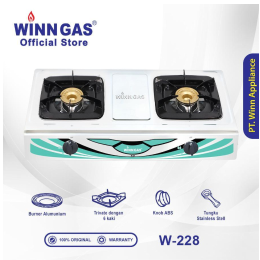Winn Gas W-228 / W-266 – Kompor Gas 2 Tungku Plat Stainless Burner Alumunium Cor