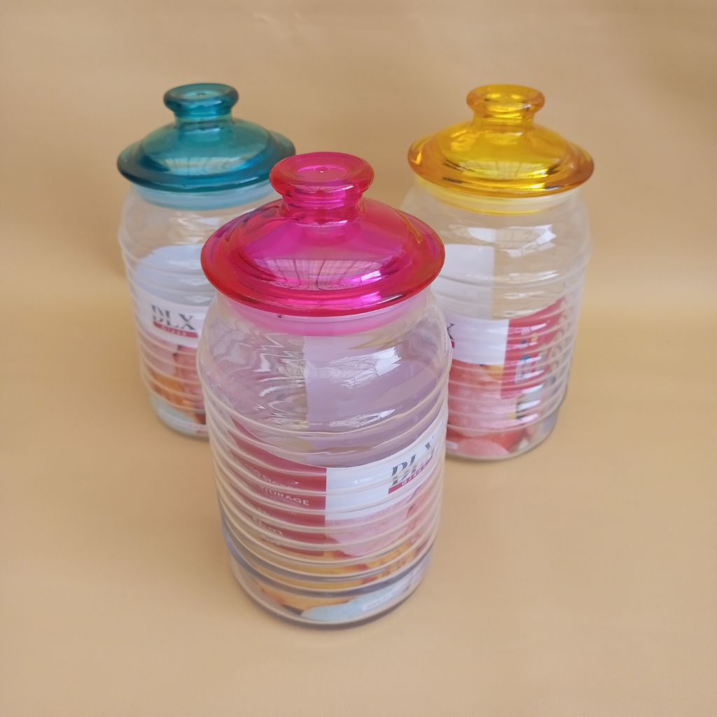 Toples kaca Nuri 1.100 ml tutup plastik [ 6 pcs ] / Toples Cantik / Toples Kue Kering/ Toples Unik