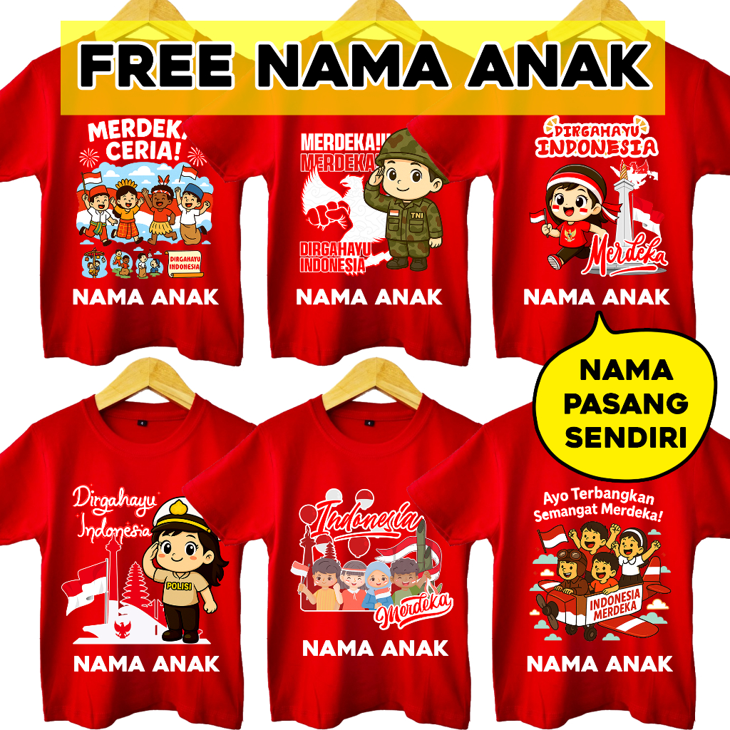 [ GRATIS NAMA ] Kaos anak 17 Agustus Kemerdekaan Indonesia MERAH