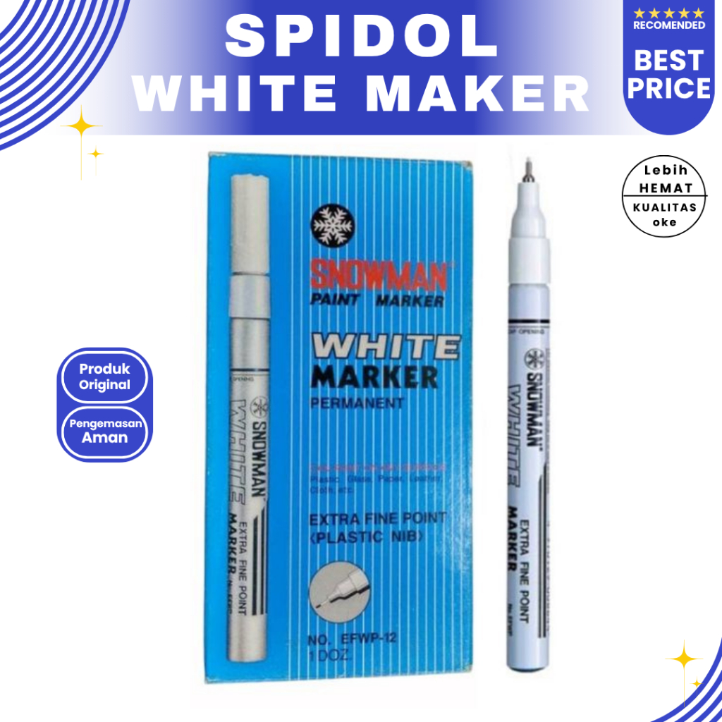 

SPIDOL SNOWMAN PERMANENT EFWP-12 WHITE / PUTIH spidol snowman painmaker fwp-12