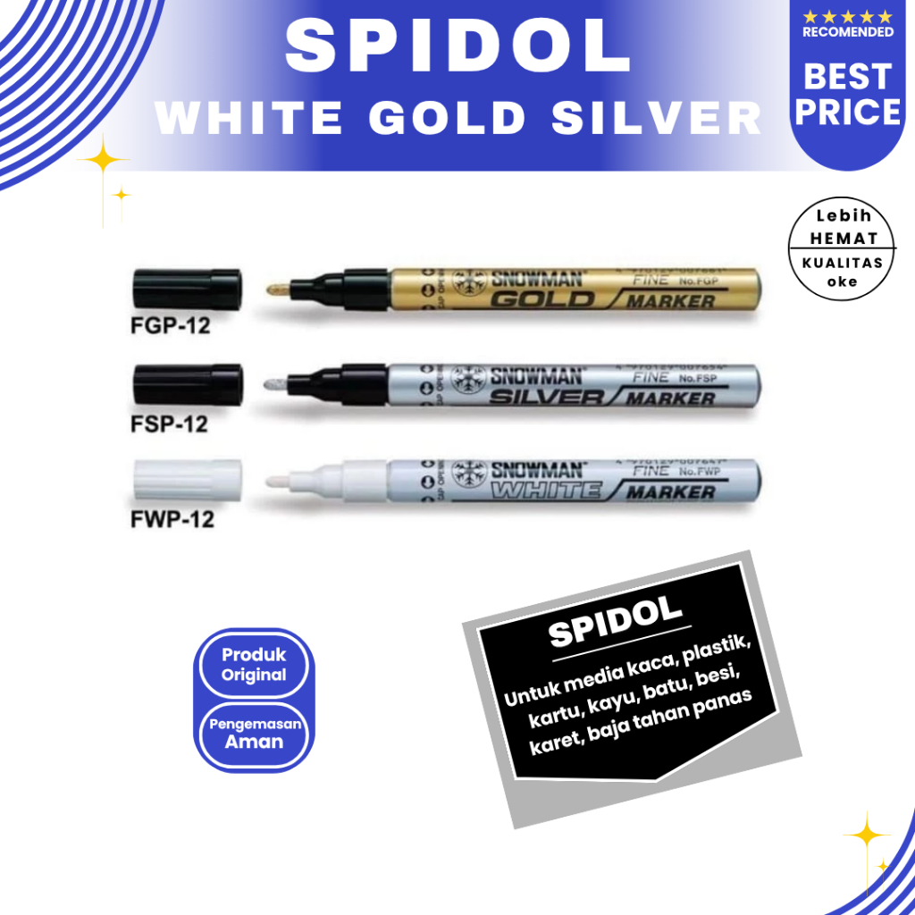 

Spidol Snowman Spidol Paint Marker Permanent Fine Tip GOLD EMAS SILVER PERAK WHITE PUTIH