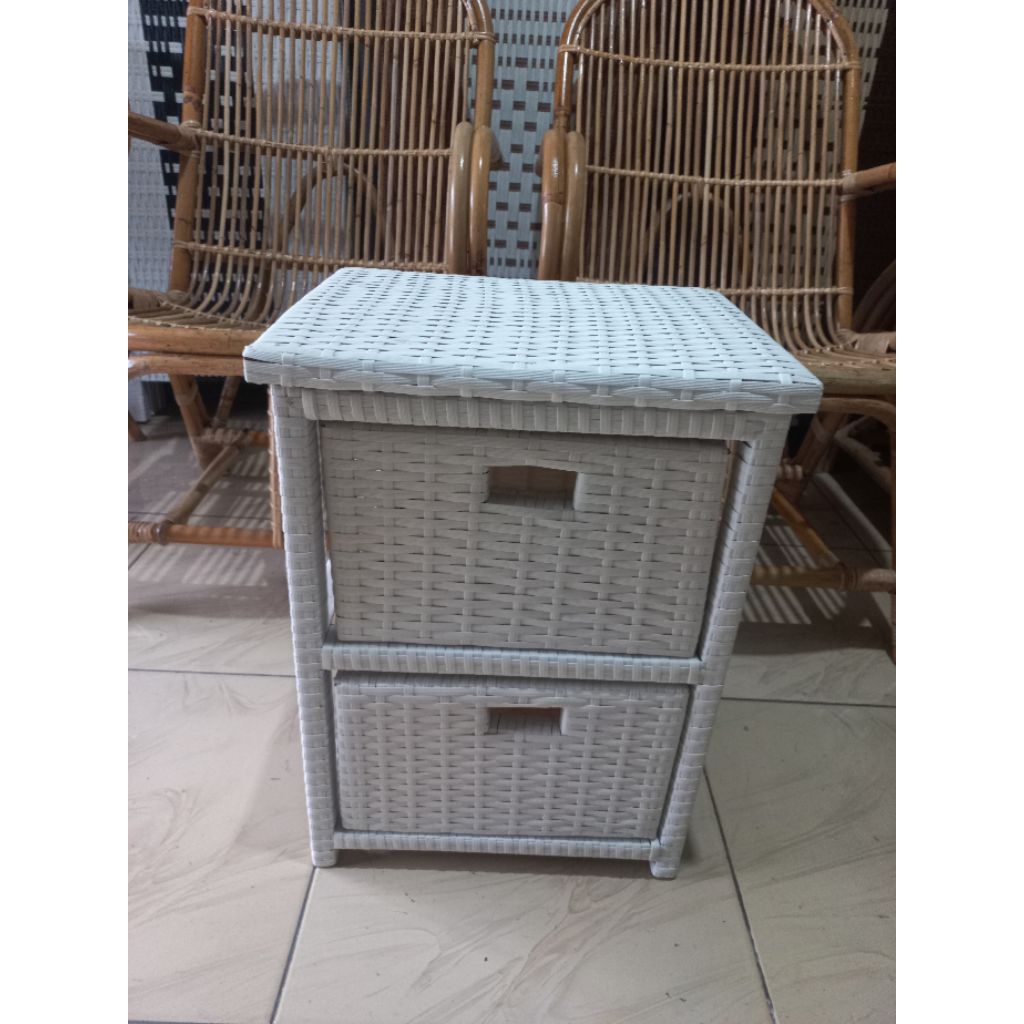 Rak Laci Rotan Sintetis Susun 2 PUTIH sesuai foto