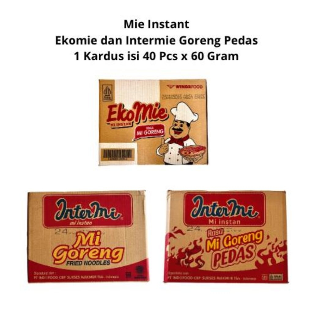 

Mie Instant Ekomie, Intermi Goreng dan Pedas (1 Kardus isi 40 Pcs x 60 Gram)