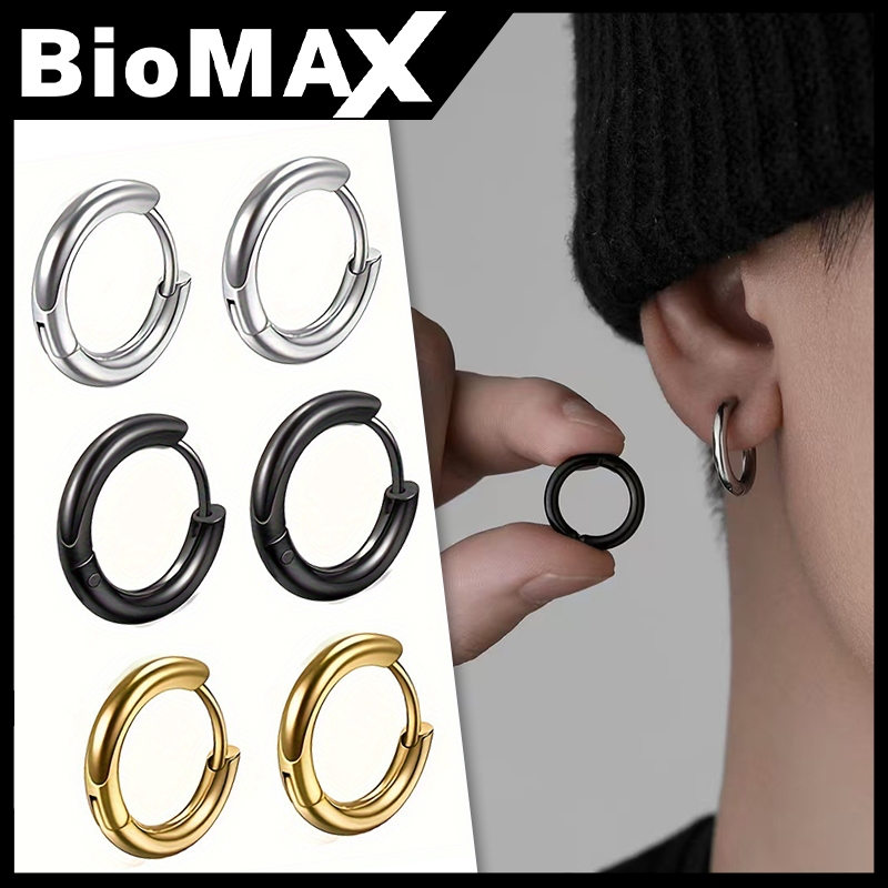 Anting Klip Tanpa Tindik Anting Palsu Bahan Stainless Steel Anting Jepit Bulat Polos Pria Dan Wanita