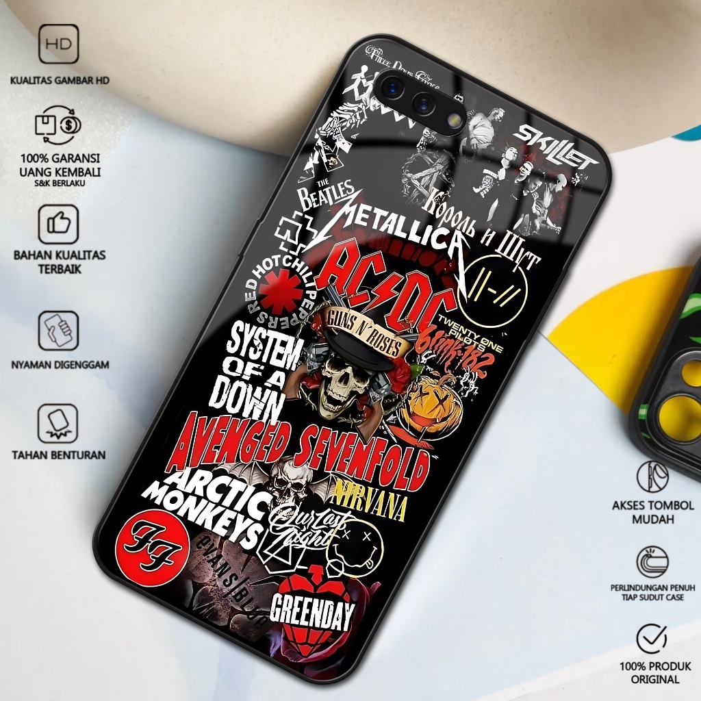 Case OPPO A3S / REALME C1 Terbaru Motif Band Aesthetic 01 Softcase Glass Kaca Hardcase Glossy 2D Ter